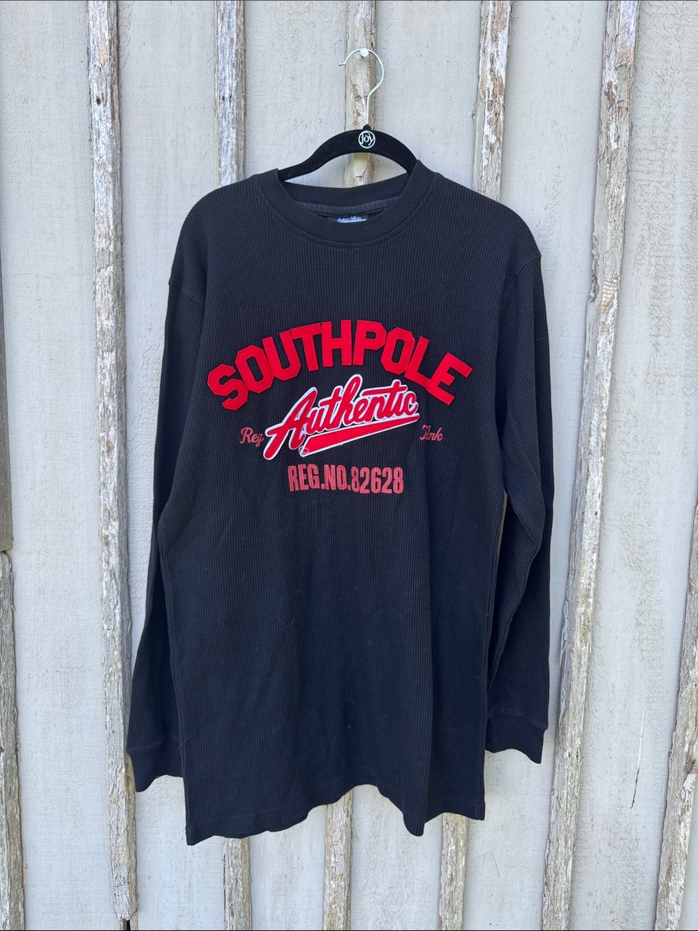 Vintage South Pole Black Long Sleeve waffle knit Tee with Red Graphic